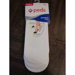 Peds Tactel Low Sport Liner Socks 3 Pair White Socks Size 5-10 Gel Tab